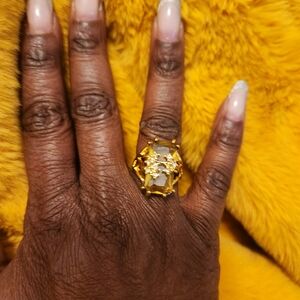 Gold Statement Ring with Clear Crystal Accent